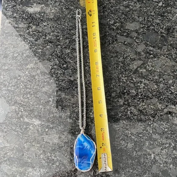 Blue Aqua Agate Stone Necklace - Picture 5 of 8